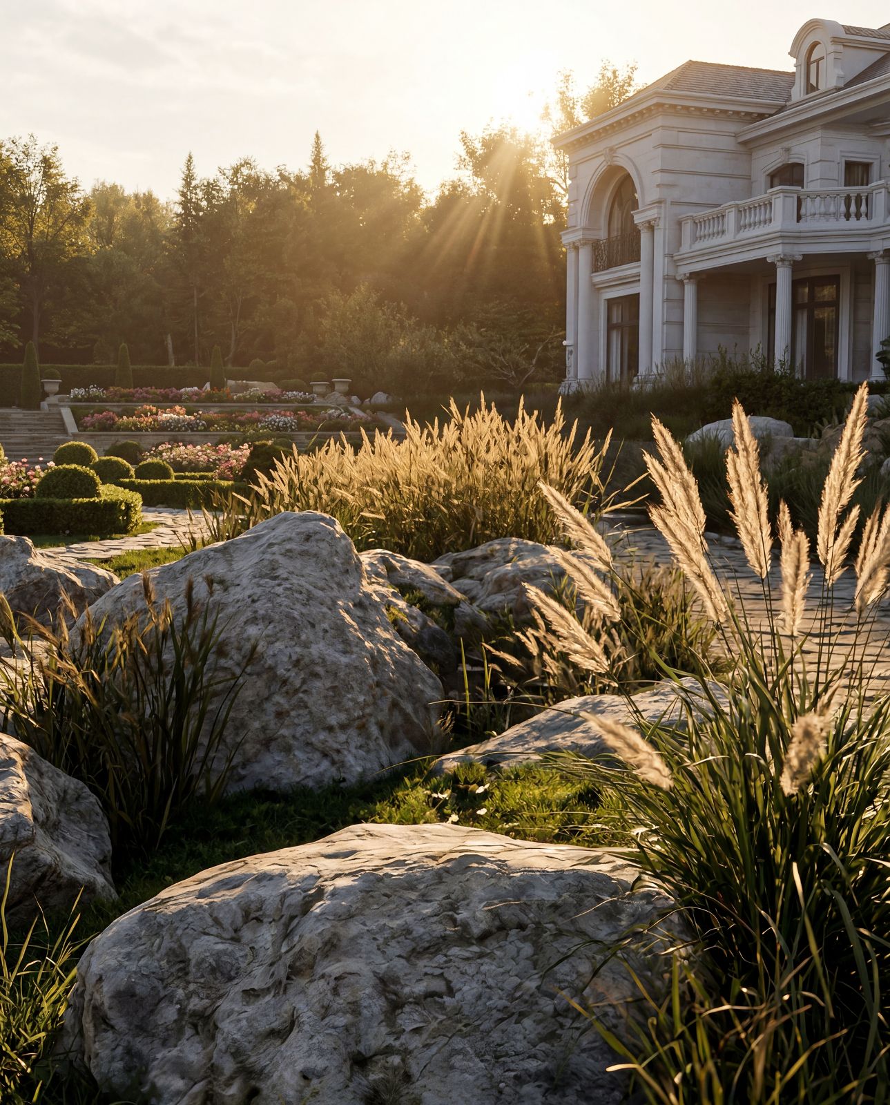 Sunlight filtering onto the villa